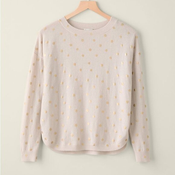 Garnet Hill Ophelia Cashmere Side Button Sweater Gold Polka Dot Size Small NWT - Picture 1 of 12